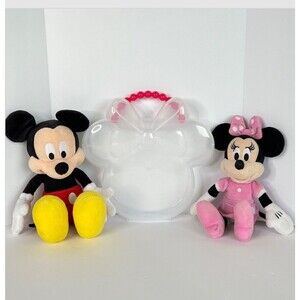 Disney  Mickey and Minnie Mouse Toy Plush Soft And Minnie Plastic Carry Case